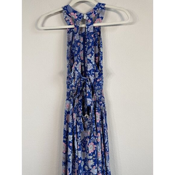 Abel the Label Blue Bell Cottage Floral Maxi Halter Backless Tie Back Dress Sz M - Picture 14 of 16